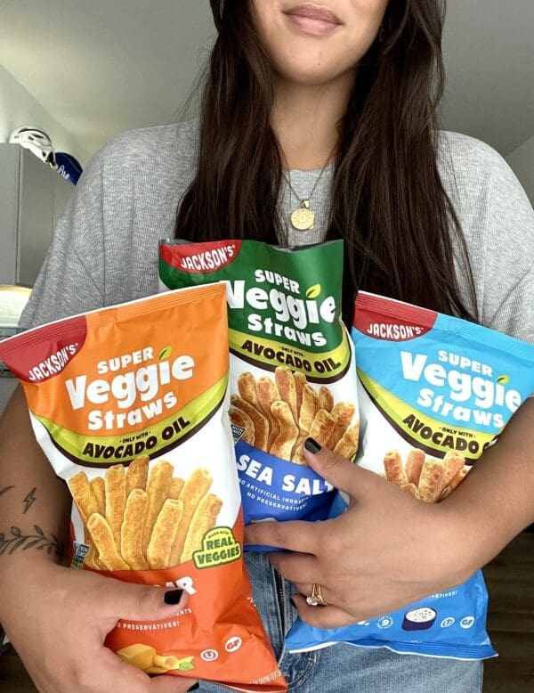 Girl holding chips