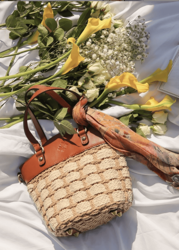 purse with veggies