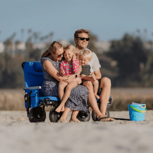 family sitting on lounge wagon