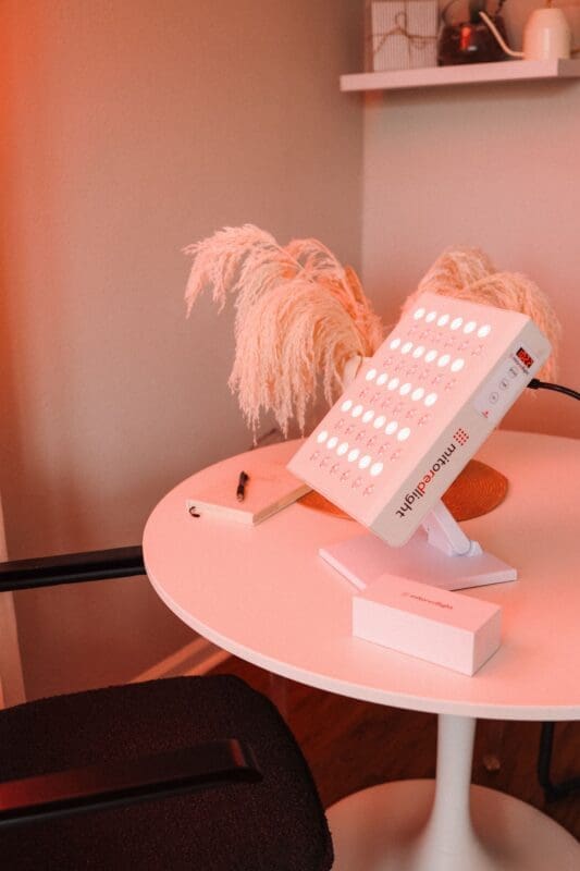 red light sitting on table