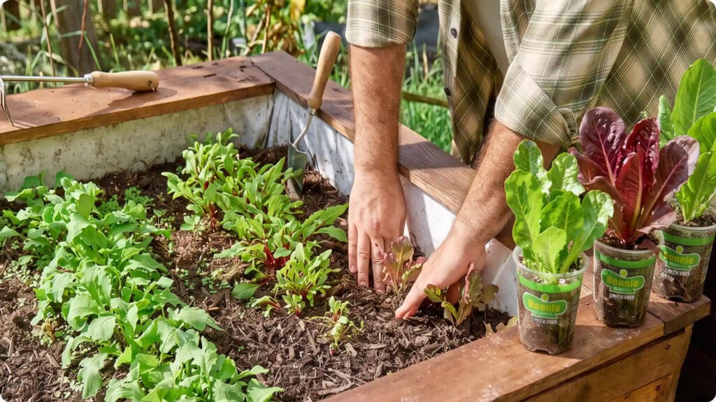 person planting lettuce