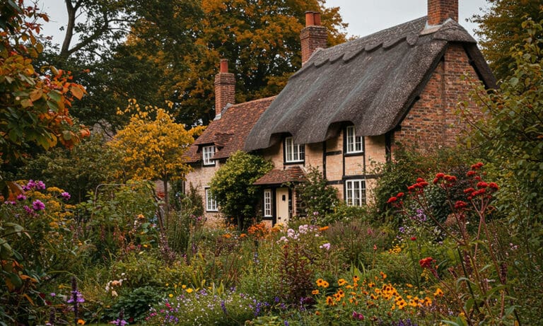 cottage home and wildflowers